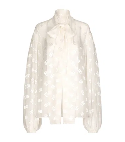 Dolce & Gabbana Logo-jacquard Pussy-bow Collar Blouse In Neutral