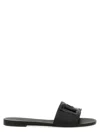 Dolce & Gabbana Black Goat Leather Slides With Signature Dg Logo In Black