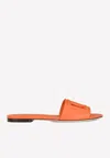Dolce & Gabbana Slide Sandals In Orange Leather With Logo In Orange