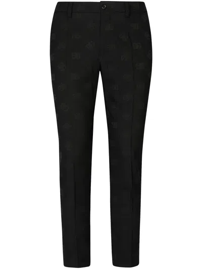 Dolce & Gabbana Monogram Jacquard Slim Trousers In Black