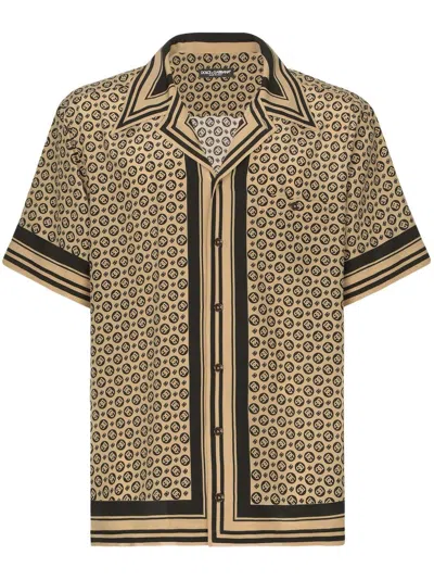 Dolce & Gabbana Dg Monogram-print Silk Shirt In Neutral