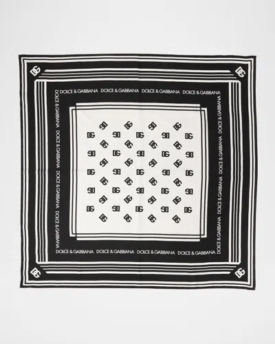 Dolce & Gabbana Dg Monogram Silk Twill Square Scarf In Black