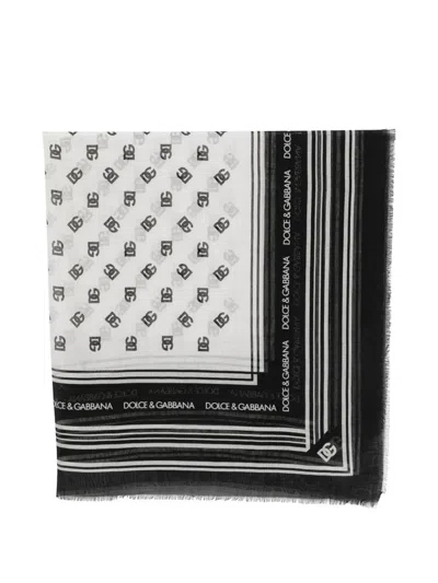 Pre-owned Dolce & Gabbana Dg Monogram-print Scarf In White