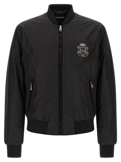 Dolce & Gabbana Dg Patch Bomber Jacket In Black