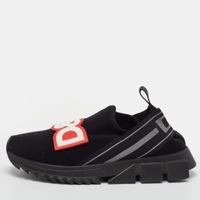 Pre-owned Dolce & Gabbana Dg Patch Size 35 Black Stretch Technical Fabric Slip On Sneakers