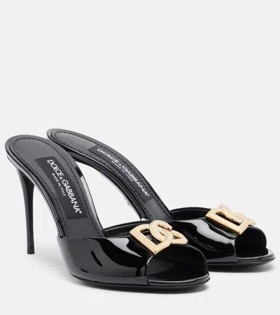 Dolce & Gabbana Dg Patent Leather Mules In Black