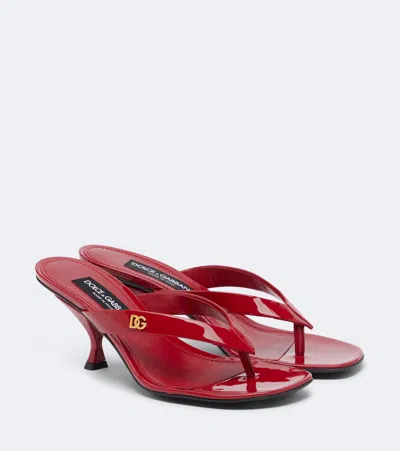 Dolce & Gabbana Dg Patent Leather Thong Sandals In Red