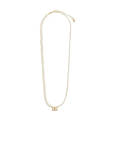 Dolce & Gabbana Dg-pendant Faux-pearl Necklace In Yellow
