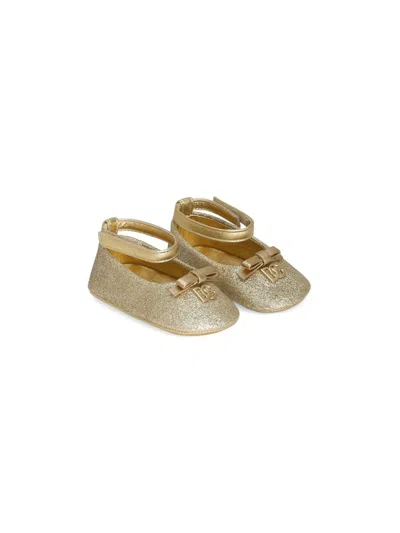 Dolce & Gabbana Babies' Dg-plaque Ballerina Shoes In Gold