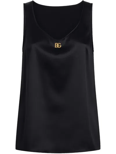 Dolce & Gabbana Dg-plaque Blouse In Black