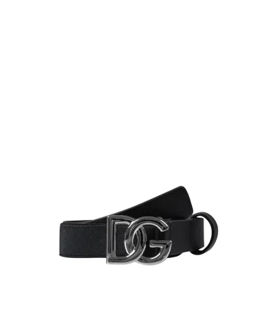 Dolce & Gabbana Dg Plaque Elasticated Belt In Black