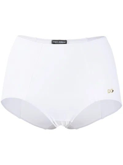 Dolce & Gabbana Dg Plaque High-waisted Bikini Bottom In White