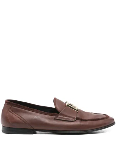 Pre-owned Dolce & Gabbana Dg-plaque Interlocking Loafers In Brown