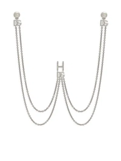 Dolce & Gabbana Dg Plaque Lip Ring In Silver