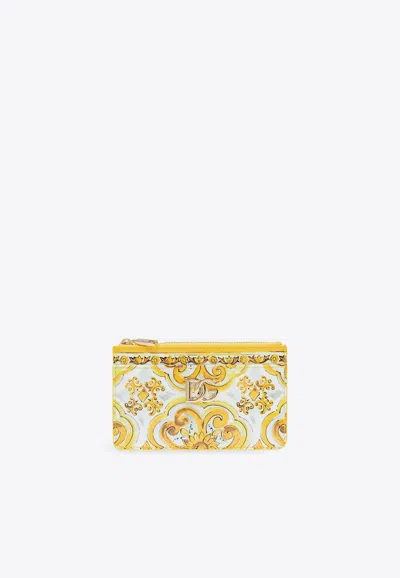 Dolce & Gabbana Dg Plaque Majolica Print Cardholder In Yellow