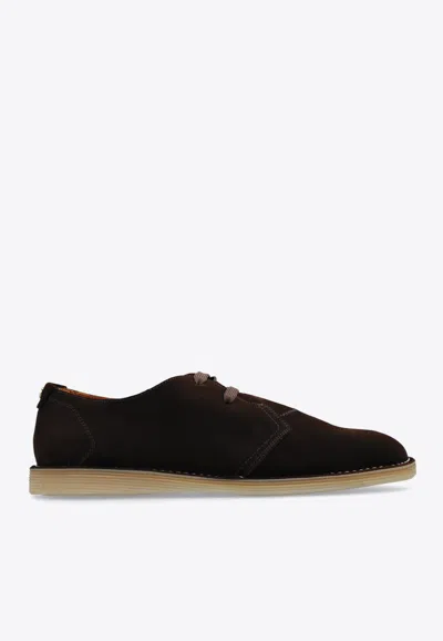 Dolce & Gabbana Dg Plaque Suede Derby Shoes In Brown