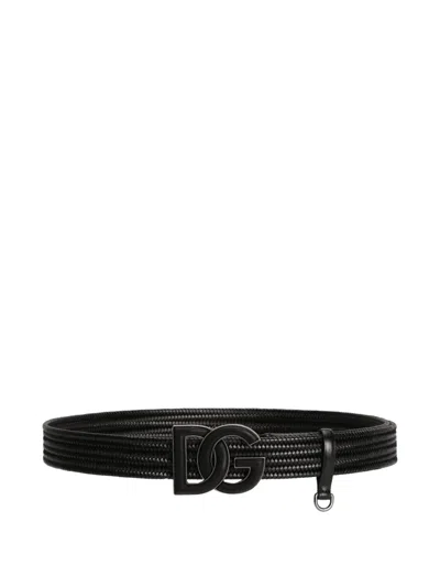 Dolce & Gabbana Dg-plaque Woven Belt In Black