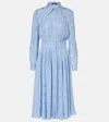 Dolce & Gabbana Silk Satin Jacquard Shirt Dress With Dg Logo In Blue