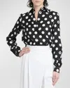 Dolce & Gabbana Polka Dot Pointed Collar Long Sleeve Shirt In Black Prt