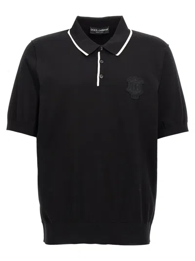 Dolce & Gabbana Heraldic Dg Logo Patch Polo T-shirt In Black