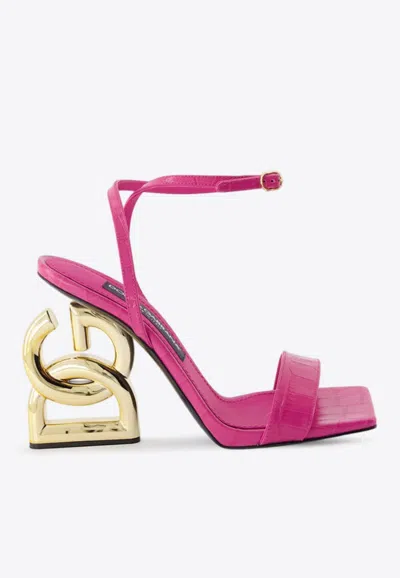 Dolce & Gabbana Dg Pop 100 Croc-embossed Leather Sandals In Pink