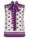Dolce & Gabbana Allover Printed Sleeveless High Neck Top In Purple