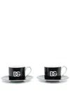 Dolce & Gabbana Dg-print Ceramic Teacups (set Of 2) In Black