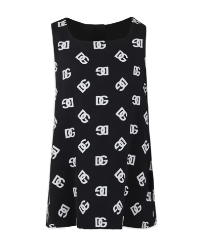 Dolce & Gabbana Black Dresss For Girl With Iconic Monogram