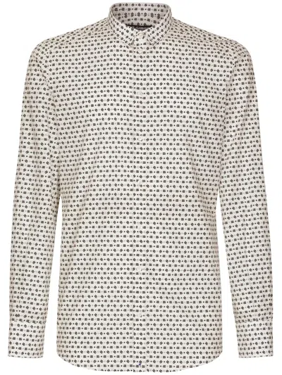 Dolce & Gabbana Gold Cotto Shirt With All-over Mico Logo Pattern In White