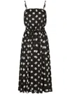 Dolce & Gabbana Printed Waist Belted Dress With Pleated Skirt In Black