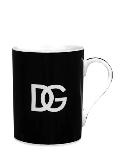 Dolce & Gabbana Dg Print Porcelain Mug In Black