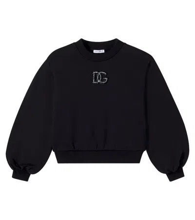 Dolce & Gabbana Kids' Dg Puff-sleeve Cotton Jersey Sweatshirt In Black