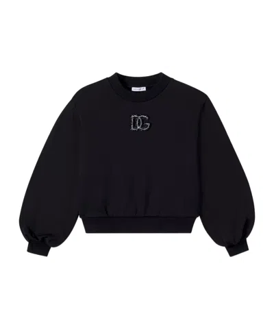 Dolce & Gabbana Dg Puff-sleeve Cotton Jersey Sweatshirt In Black