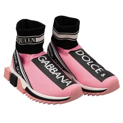 Pre-owned Dolce & Gabbana Dg Queen High Top Sneaker Shoes Sorrento Logo Pink Black 12670