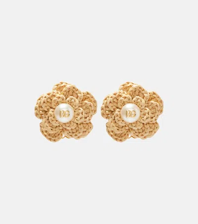 Dolce & Gabbana Dg Raffia-effect Clip-on Earrings In Brown