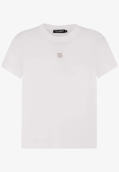 Dolce & Gabbana Dg Rhinestone T-shirt In White