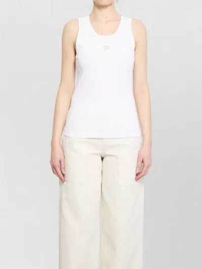 Dolce & Gabbana Dg Embellished Ribbed-knit Cotton Tank Top In White