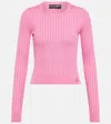 Dolce & Gabbana Dg Ribbed-knit Silk Cropped Sweater In Pink
