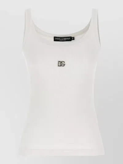 Dolce & Gabbana Dg Ribbed Scoop Neck Sleeveless Top In White