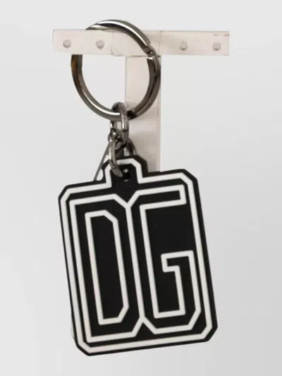 Dolce & Gabbana Dg Rubber Logo Silver Ring Keychain In Multi