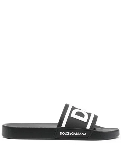 Dolce & Gabbana Logo-print Beach Sliders In Black