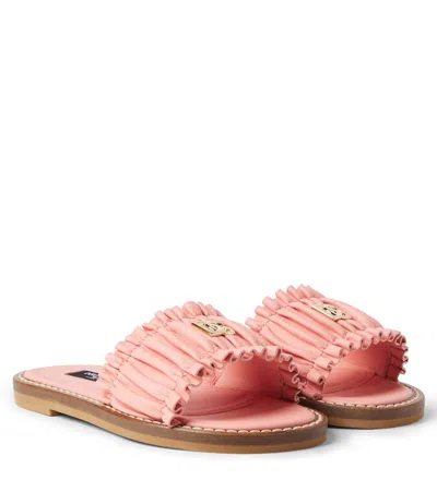 Dolce & Gabbana Kids' Dg Ruched Leather Slides In Pink