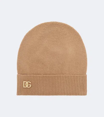 Dolce & Gabbana Dg Embellished Virgin Wool Beanie In Brown