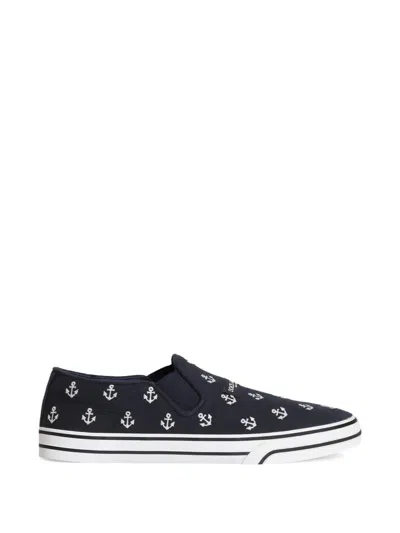 Dolce & Gabbana Dg Sailing Drill Sneakers With Embroidery In Blue