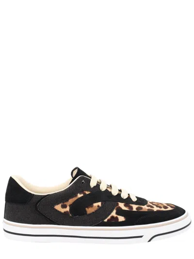 Dolce & Gabbana Sailing Leopard Print Rubber Sole Sneakers In Black