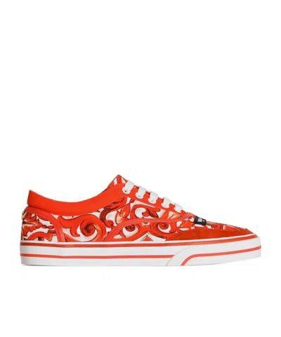 Dolce & Gabbana Dg Sailing Sneakers In Majolica-print Canvas In Red