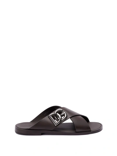 Dolce & Gabbana `dg` Sandals In Marrón Oscuro