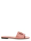 Dolce & Gabbana Women Pink Slide Sandals With Cut Out Logo In Leather Woman In Pink