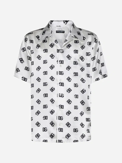 Dolce & Gabbana Dg-monogram Short Sleeve Shirt In White,black