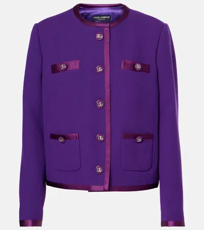 DOLCE & GABBANA DG SATIN-TRIMMED WOOL-BLEND CRÊPE JACKET
